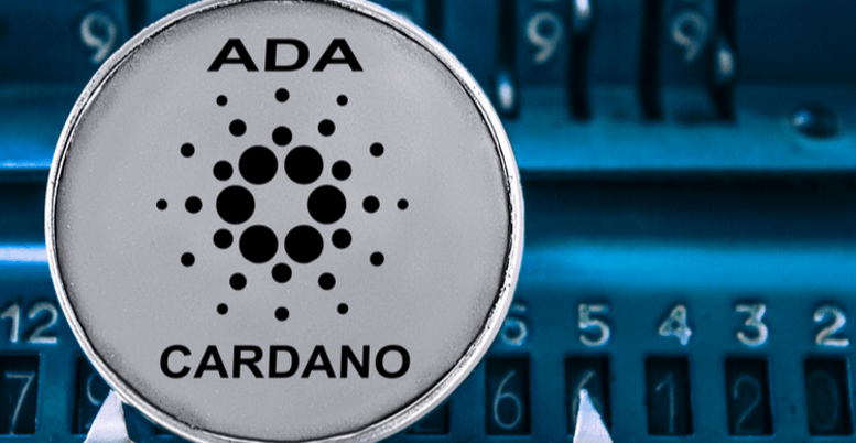The ADA coin with numbers on the background