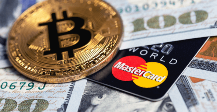 Image of Mastercard with Bitcoin and dollars